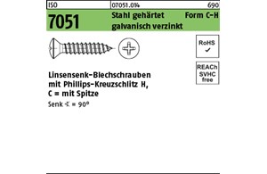 ISO 7051 Stahl, geh. Form C-H galvanisch verzinkt Linsensenk-Blechschrauben mit 