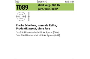 ISO 7089 Stahl verg. 300 HV galv. verz. gelb 8 Flache Scheiben, normale Reihe, P