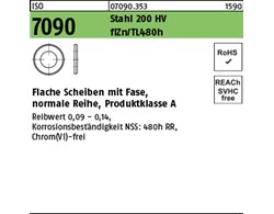 ISO 7090 Stahl 200 HV flZn/TL 480h (zinklamellenbesch.) Flache Scheiben mit Fase