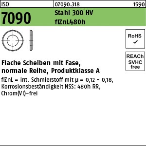 ISO 7090 Stahl 18 (19 x 34 x 3 ) 300 HV, flZnL/nc/x/x/480h/C flZn S
