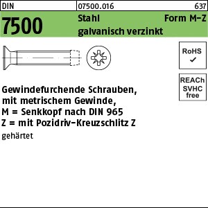 DIN 7500 St. gehärtet M M 2,5 x 5 -Z galv. verzinkt gal Zn S
