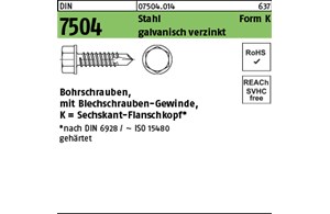 DIN 7504 Stahl Form K galvanisch verzinkt Bohrschrauben, mit Blechschrauben-Gew.