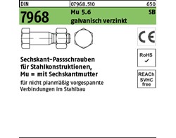 DIN 7968 Mu 5.6 SB galvanisch verzinkt Sechskant-Passschrauben für Stahlkonstruk