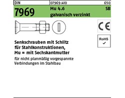 DIN 7969 Mu 4.6 SB galvanisch verzinkt Senkschrauben mit Schlitz für Stahlkonstr