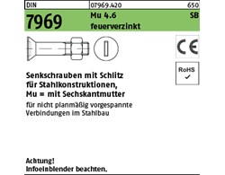 DIN 7969 Mu 4.6 SB feuerverzinkt Senkschrauben mit Schlitz für Stahlkonstruktion