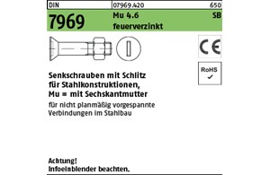 DIN 7969 Mu 4.6 SB feuerverzinkt Senkschrauben mit Schlitz für Stahlkonstruktion