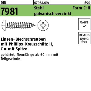 DIN 7981 Stahl 2,2 x 4,5 -C-H galv. verzinkt passiviert gal Zn S