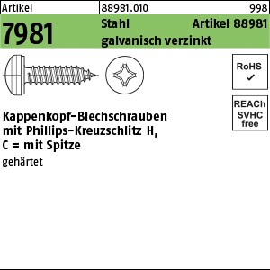 ART 88981 Kappenschr. ähnl.7981 Stahl gal Zn 3,9 x 13 -H gal Zn S