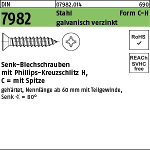DIN 7982 Stahl 2,2 x 6,5 -C-H galv. verzinkt passiviert gal Zn S