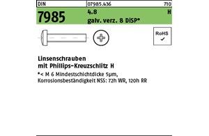 DIN 7985 4.8 H galv. verz. 8 DiSP Linsenschrauben mit Phillips-Kreuzschlitz H