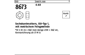 ISO 8673 6 AU Sechskantmuttern, ISO-Typ 1, mit metrischem Feingewinde