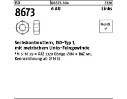ISO 8673 6 AU Links Sechskantmuttern, ISO-Typ 1, mit metrischem Links-Feingewind