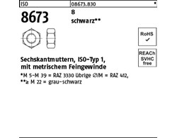 ISO 8673 8 schwarz Sechskantmuttern, ISO-Typ 1, mit metrischem Feingewinde