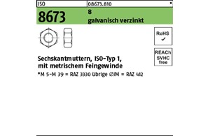 ISO 8673 8 galvanisch verzinkt Sechskantmuttern, ISO-Typ 1, mit metrischem Feing