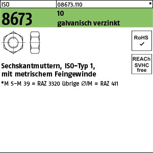 ISO 8673 10 M 12 x 1,5 galv. verzinkt gal Zn S