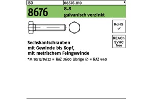 ISO 8676 8.8 galvanisch verzinkt Sechskantschrauben mit Gewinde bis Kopf, mit me