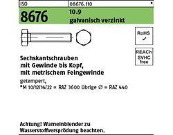 ISO 8676 10.9 galvanisch verzinkt Sechskantschrauben mit Gewinde bis Kopf, mit m