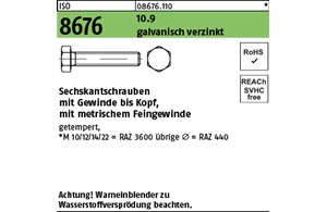 ISO 8676 10.9 galvanisch verzinkt Sechskantschrauben mit Gewinde bis Kopf, mit m