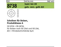 ISO 8738 Stahl 160 HV galv. verz. gelb A3C Scheiben für Bolzen, Produktklasse A 