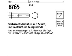 ISO 8765 8.8 Sechskantschrauben mit Schaft, mit metrischem Feingewinde