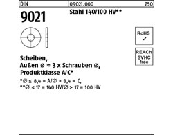 DIN 9021 Stahl 140/100 HV Scheiben, Außen Ø ~3 x Schrauben Ø, Produktklasse A/C