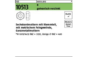 ISO 10513 8 galvanisch verzinkt Sechskantmuttern mit Klemmteil, mit metr. Feinge