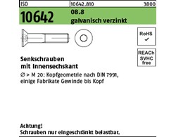 ISO 10642 08.8 galvanisch verzinkt Senkschrauben mit Innensechskant 