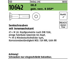 ISO 10642 08.8 galv. verz. 8 DiSP Senkschrauben mit Innensechskant 