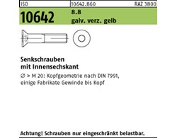 ISO 10642 08.8 galv. verz. gelb Senkschrauben mit Innensechskant 