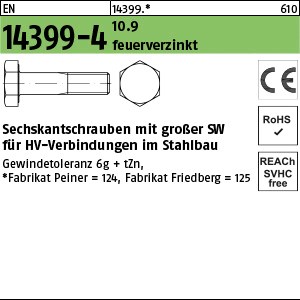 EN 14399 -4 10.9 M 12 x 30 Sechskantschrauben, tZn, K1, -P- tZn S