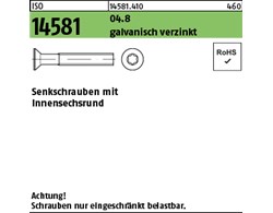 ISO 14581 04.8 galvanisch verzinkt Senkschrauben mit Innensechsrund 