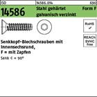 ISO 14586 Stahl, geh. Form F galvanisch verzinkt Senk-Blechschrauben, mit Zapfen