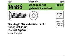 ISO 14586 Stahl, geh. Form F galvanisch verzinkt Senk-Blechschrauben, mit Zapfen