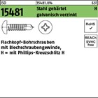 ISO 15481 Stahl, geh. H galvanisch verzinkt Flachkopf-Bohrschrauben mit Blechsch