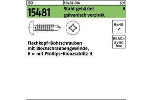 ISO 15481 Stahl, geh. H galvanisch verzinkt Flachkopf-Bohrschrauben mit Blechsch