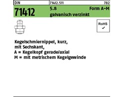 DIN 71412 5.8 Form A-M galvanisch verzinkt Kegelschmiernippel, kurz, mit Sechska