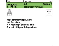 DIN 71412 5.8 Form A-R galvanisch verzinkt Kegelschmiernippel, kurz, mit Sechska