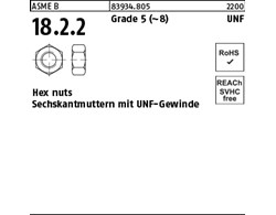 ASME B 18.2.2 Grade 5 (~8) UNF Hex cap screws, Sechskantmuttern mit mit UNF-Gewi