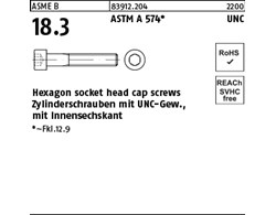ASME B 18.3 ASTM A 574 UNC Hexagon socket head cap screws, Zylinderschrauben mit