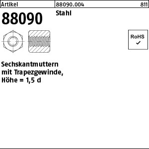 ART 88090 Mutter 6kt. Stahl m.Trapezgew. TR 20 x 4 x SW 30 x L30 S