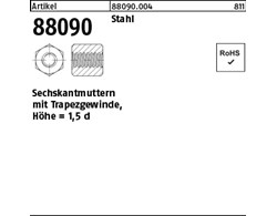 Artikel 88090 Stahl Sechskantmuttern mit Trapezgewinde, Höhe = 1,5 d