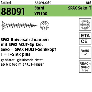 ART 88091 SPAX St. 3 x 12/ 10 -T10 YELLOX, SEKO gal ZnC S