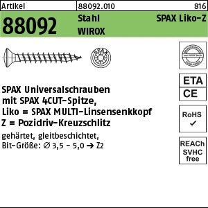 ART 88092 SPAX St. 3,5 x 16/12 -Z WIROX, LIKO gal Zn S