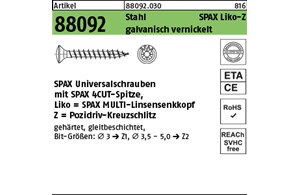 Artikel 88092 Stahl SPAX Liko-Z galvanisch vernickelt SPAX Universalschrauben mi