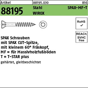 ART 88195 SPAX 3,5 x 45/25-T10 WIROX SEKO, m.Fräsrip u. Schneidsp. gal Zn S