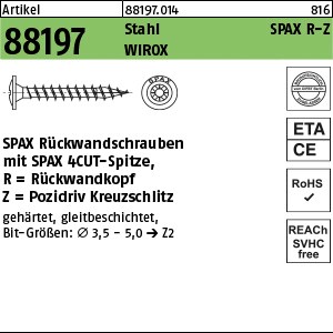 ART 88197 ABC-SPAX Rückwandschr. St. 3,5 x 17/14 -Z WIROX gal Zn S