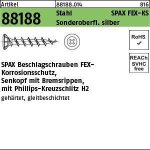 ART 88188 SPAX FEX-KS St. 4 x 25 -H Sonderoberfläche silber gal Zn S