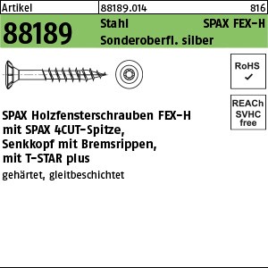 ART 88189 SPAX FEX-H St. 4 x 30 -T15 Sonderoberfläche silber gal Zn S