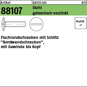 ART 88107 Bordwandschr. St. M 6x10 K 16 galv. verzinkt, ohne Mutter gal Zn S