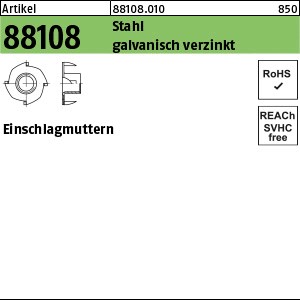 ART 88108 Einschlagmuttern St. M 4x 6 galv. verzinkt gal Zn S